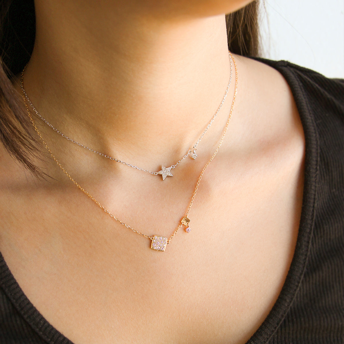 Girocollo Pavè Rosa Quadrato e Mini Castone - Stardust Ten