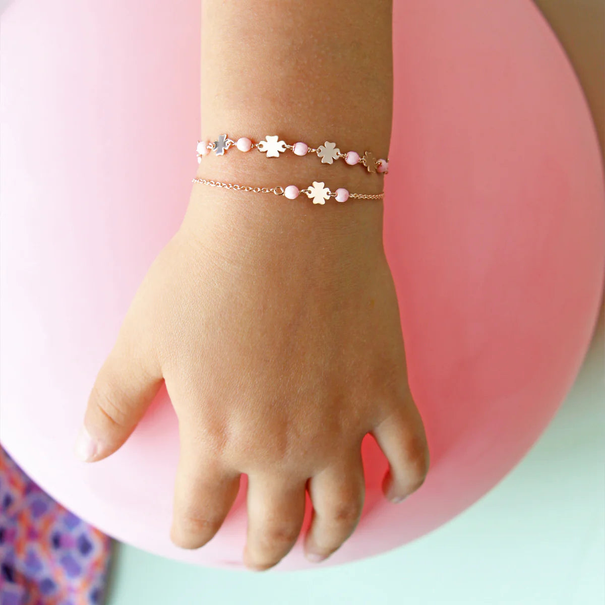 Braccialetto Incatenato Quadrifogli Pietre Rosa Bambino - Io&Ro