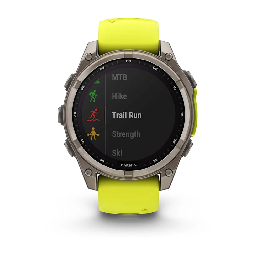 fēnix® 8 - 47 mm, Solar, Sapphire - Sapphire, Titanium con cinturino Amp yellow/graphite in silicone