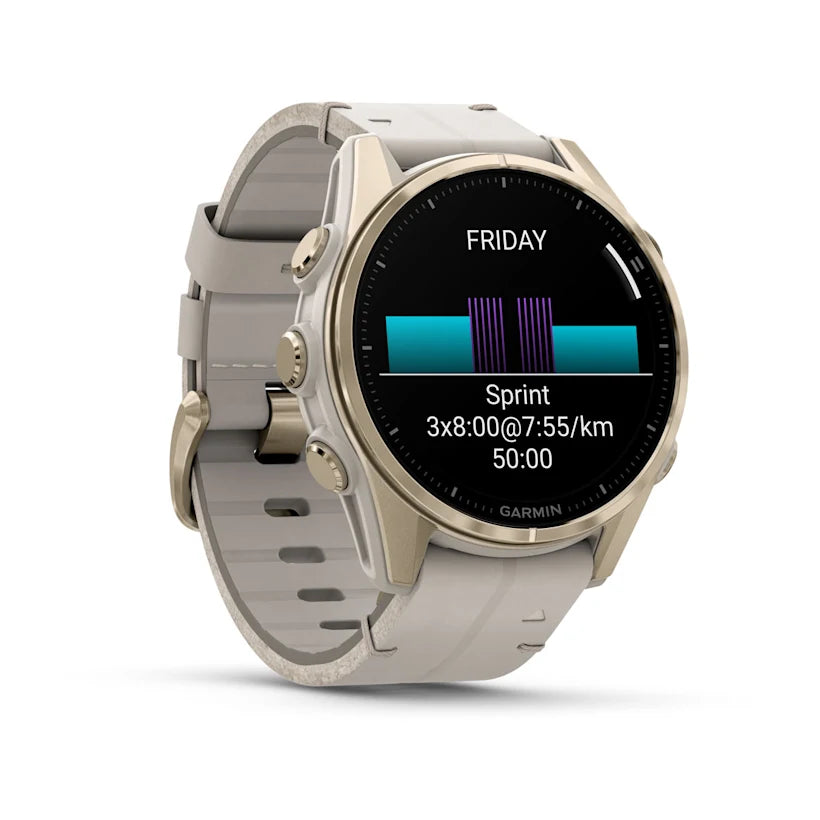 fēnix® 8 - 43 mm, AMOLED - Sapphire, Soft gold con cinturino Limestone