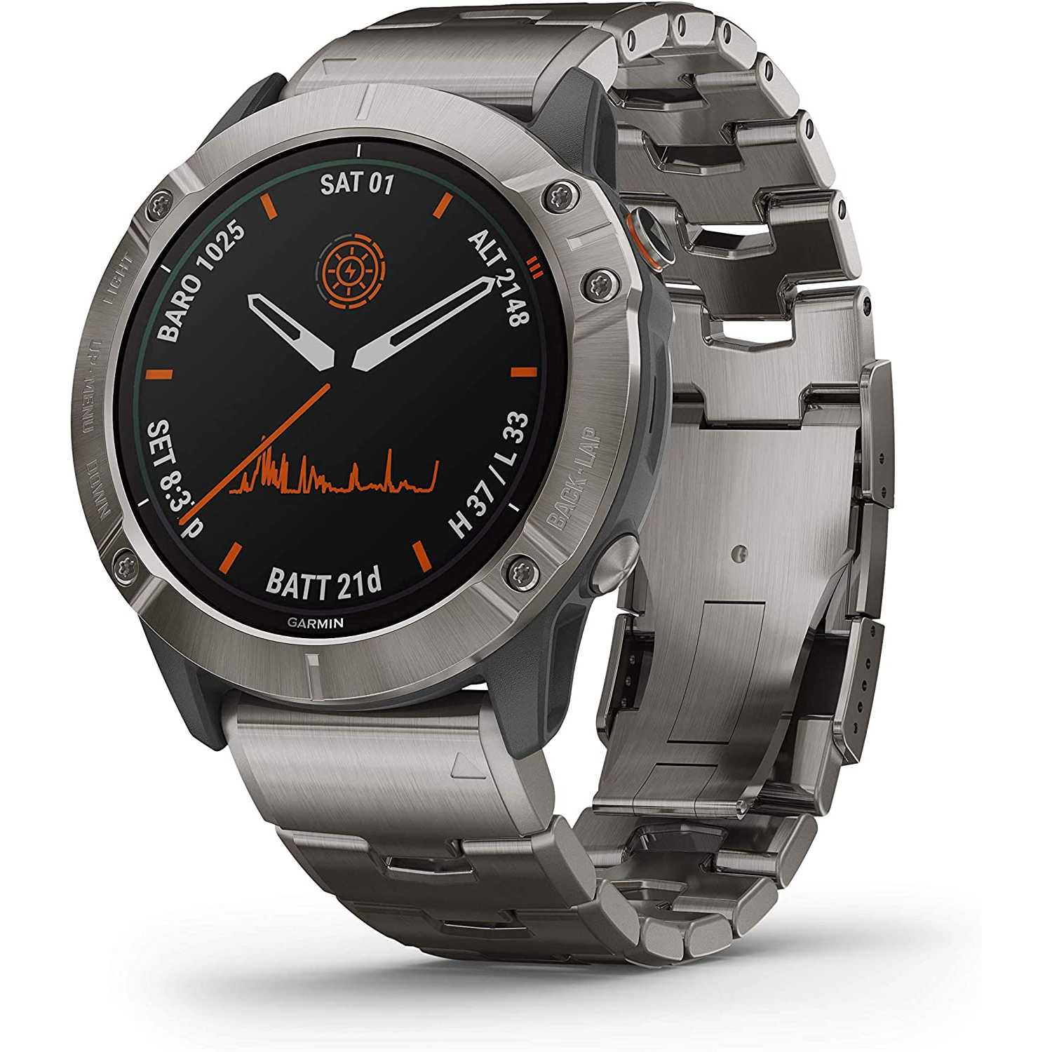 fēnix 6X – Pro Solar Edition PRO Solar, Lunetta Titanium cassa Powder Gray con bracciale Titanium