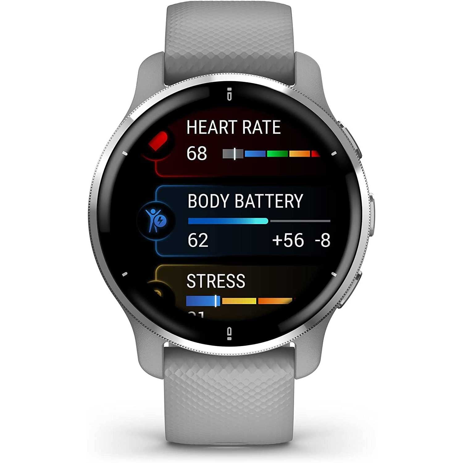 Garmin Venu 2 Plus, Smartwatch AMOLED 1,3", Microfono e cassa, Musica, Garmin Pay, +25 App sport, GPS, Cardio, SpO2 (Silver & Powder Gray)