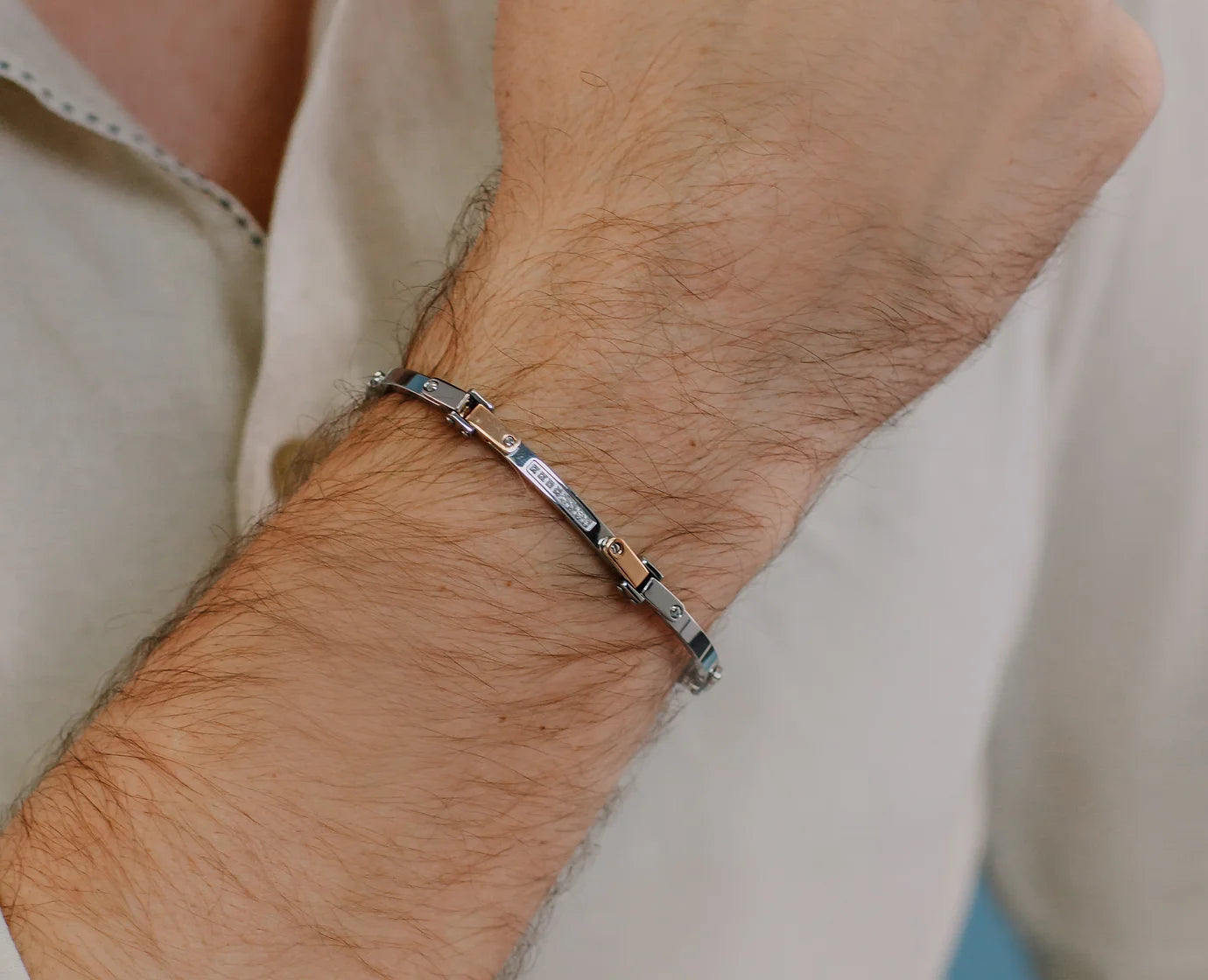 Bracciale in Acciaio, Oro rosa e Diamanti bianchi